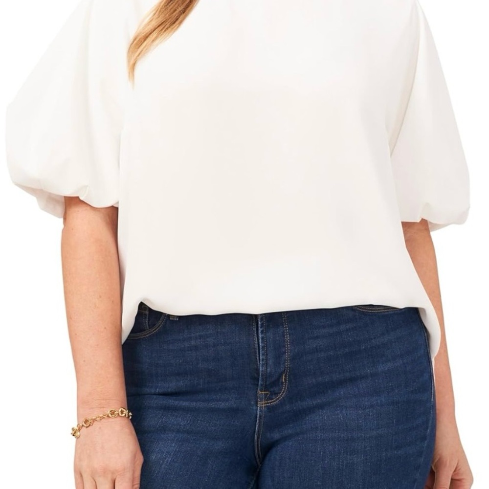Vince Camuto White Boxy Blouse with Peter Pan Collar